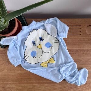 Vintage Baby Bunny Footie Pajamas Blue Bunny Sleeper w Ears Calliope